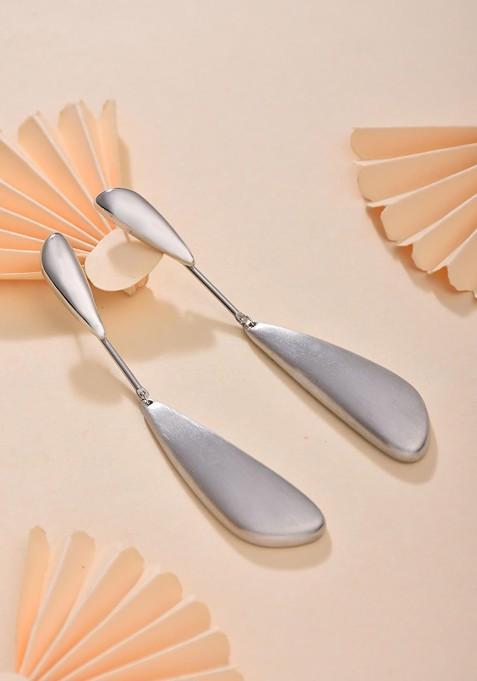 Silver Contemporary Geometric Drop Earrings
