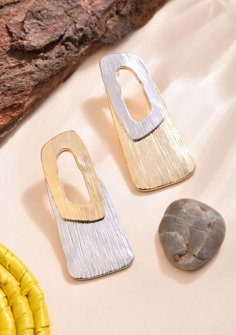 Gold Contemporary Geometric Drop Earrings - Indya