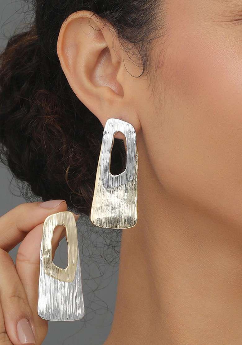Gold Contemporary Geometric Drop Earrings - Indya
