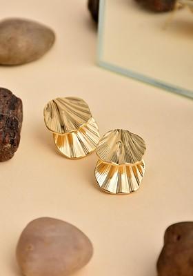 Gold Contemporary Feather Shaped Studs Earrings