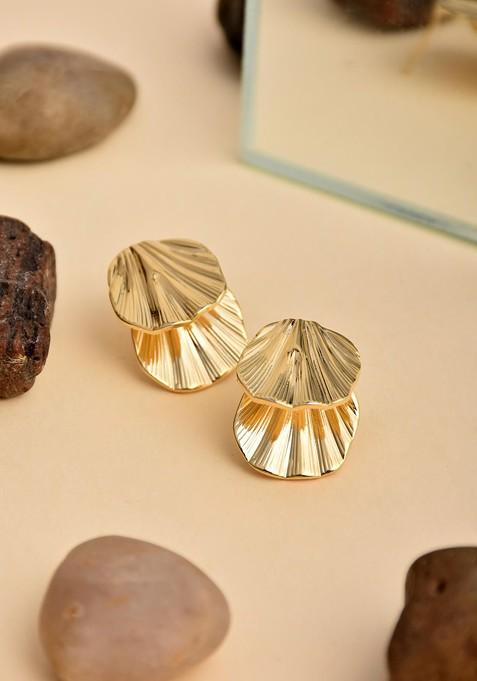 Gold Contemporary Feather Shaped Studs Earrings