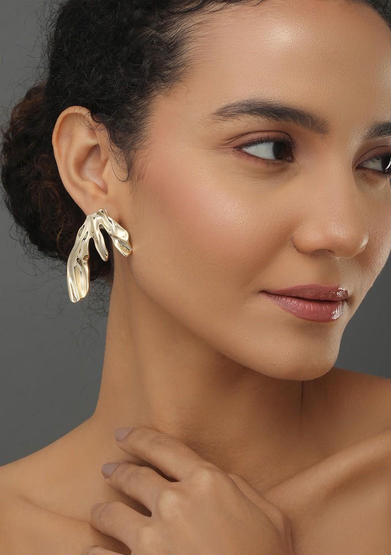 Silver Contemporary Leaf Shaped Drop Earrings