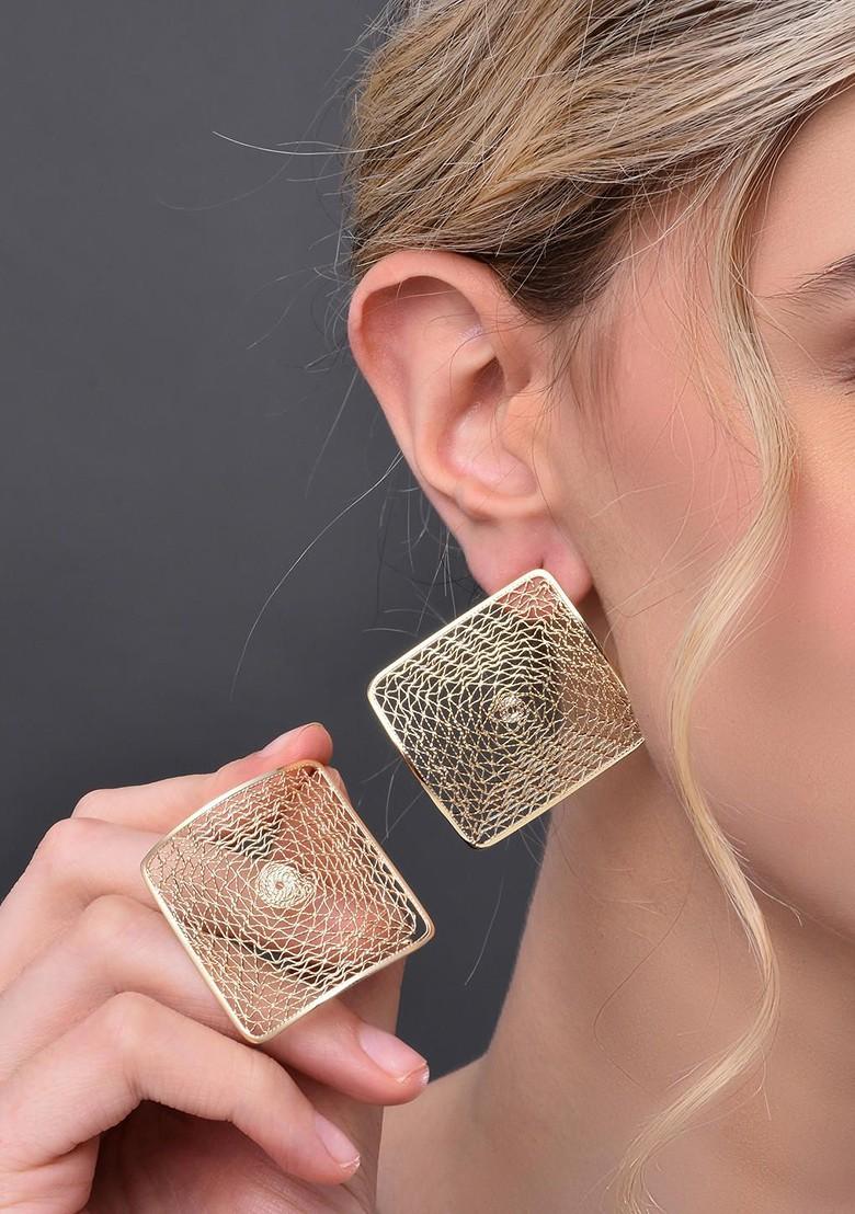 Gold Contemporary Square Studs Earrings