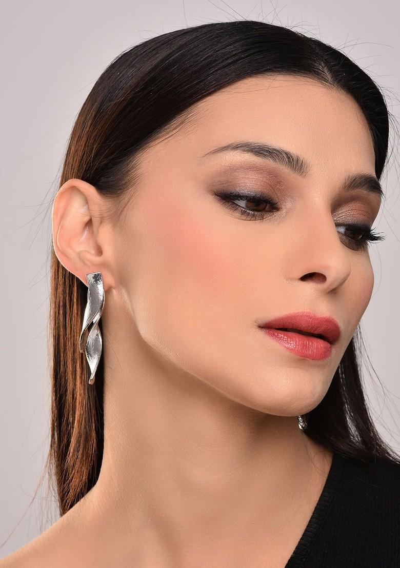 Silver Contemporary Quirky Drop Earrings