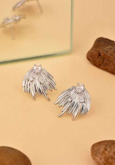 Silver Contemporary Feather Shaped Studs Earrings