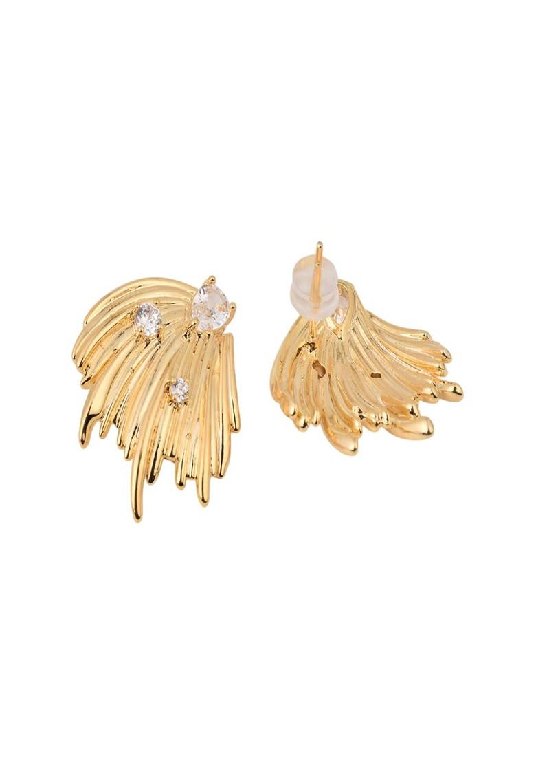 Gold Contemporary Feather Shaped Studs Earrings