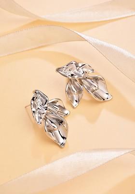 Silver Contemporary Leaf Shaped Studs Earrings