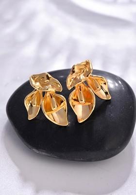 Gold Contemporary Feather Shaped Studs Earrings