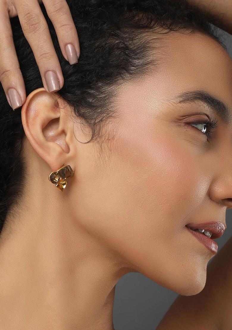 Camel Brown Contemporary Geometric Studs Earrings