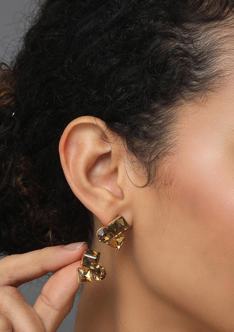 Camel Brown Contemporary Geometric Studs Earrings