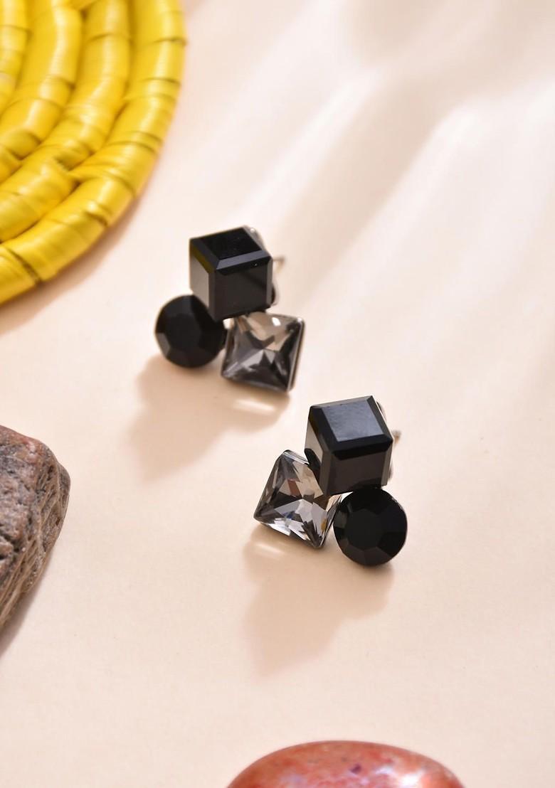 Black Contemporary Geometric Studs Earrings