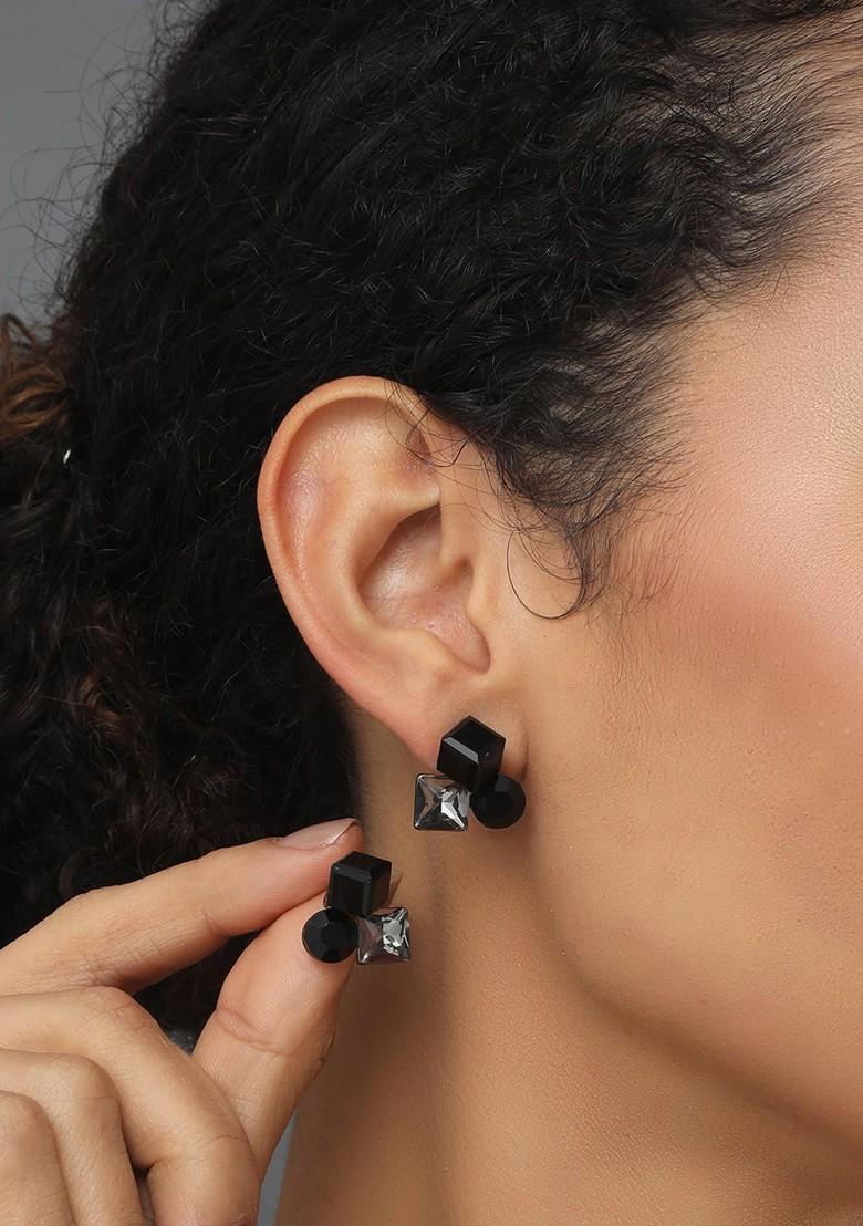 Black Contemporary Geometric Studs Earrings