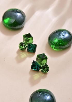 Green Contemporary Geometric Studs Earrings
