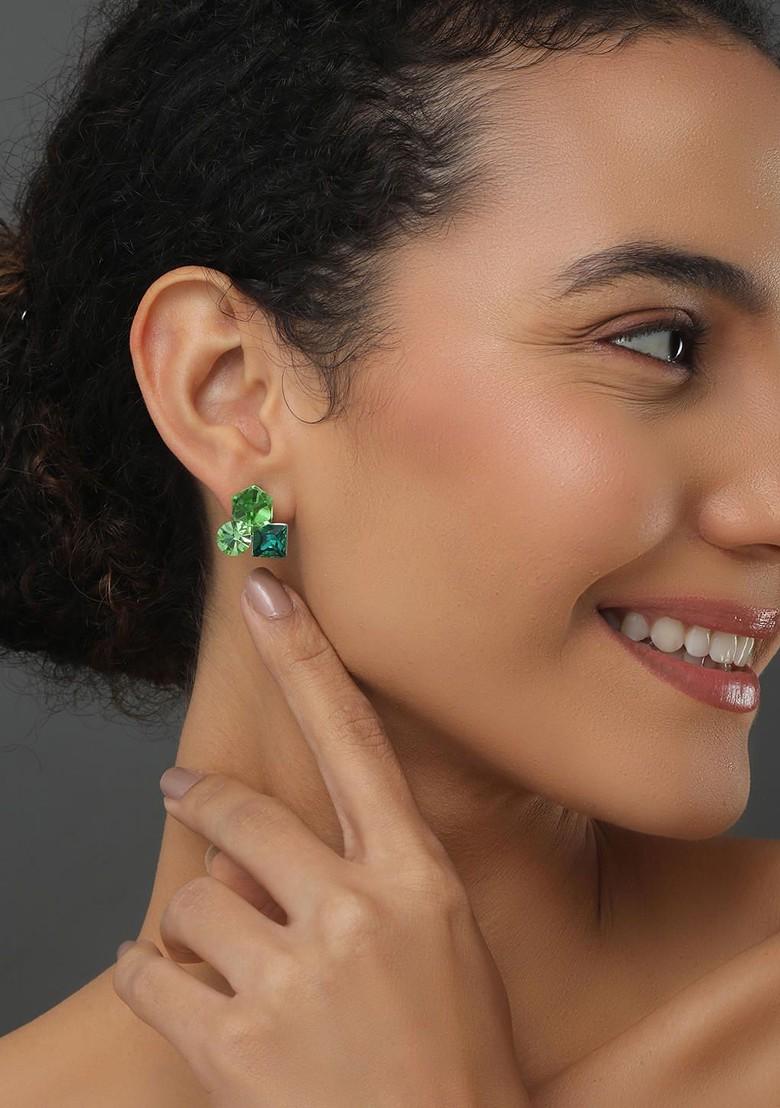 Green Contemporary Geometric Studs Earrings