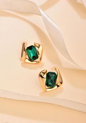 Green Contemporary Square Studs Earrings