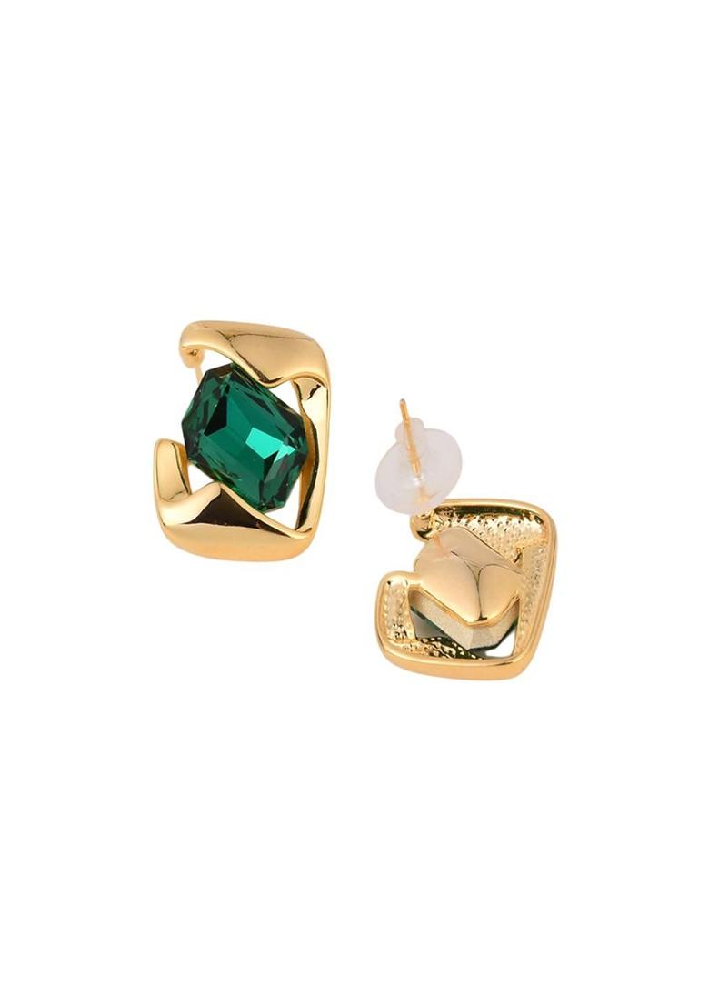 Green Contemporary Square Studs Earrings