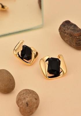 Black Contemporary Square Studs Earrings