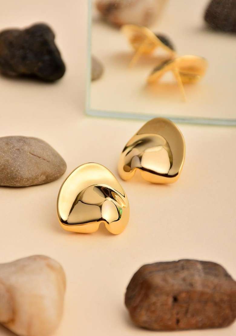 Gold Contemporary Spherical Studs Earrings - Indya