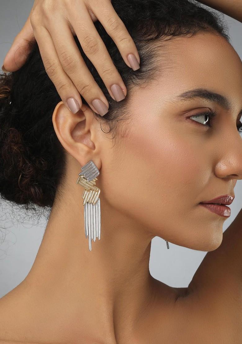 Silver Contemporary Geometric Drop Earrings
