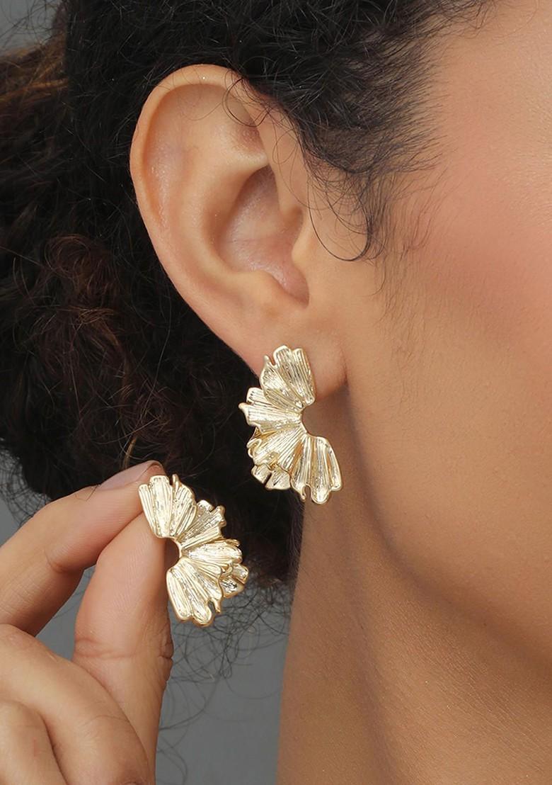 Gold Contemporary Feather Shaped Studs Earrings
