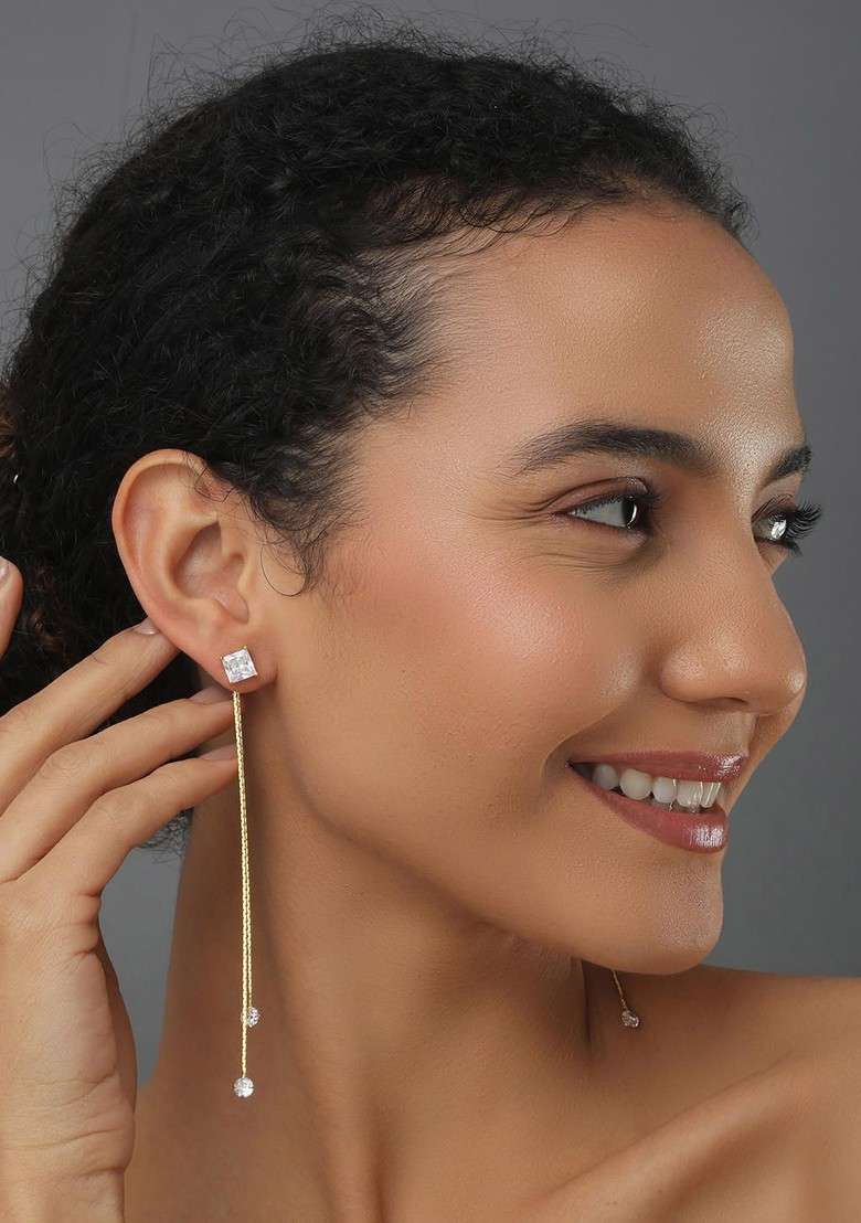 Gold Contemporary Contemporary Drop Earrings - Indya