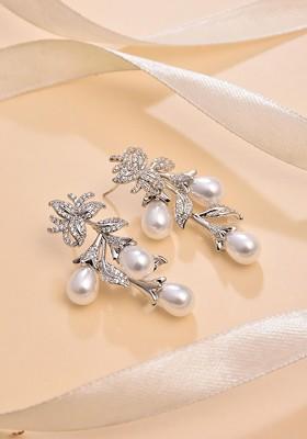 Silver Contemporary Leaf Shaped Drop Earrings