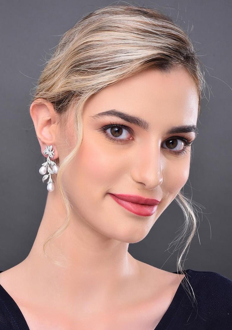 Silver Contemporary Leaf Shaped Drop Earrings