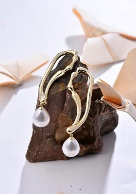 Gold Contemporary Leaf Shaped Drop Earrings