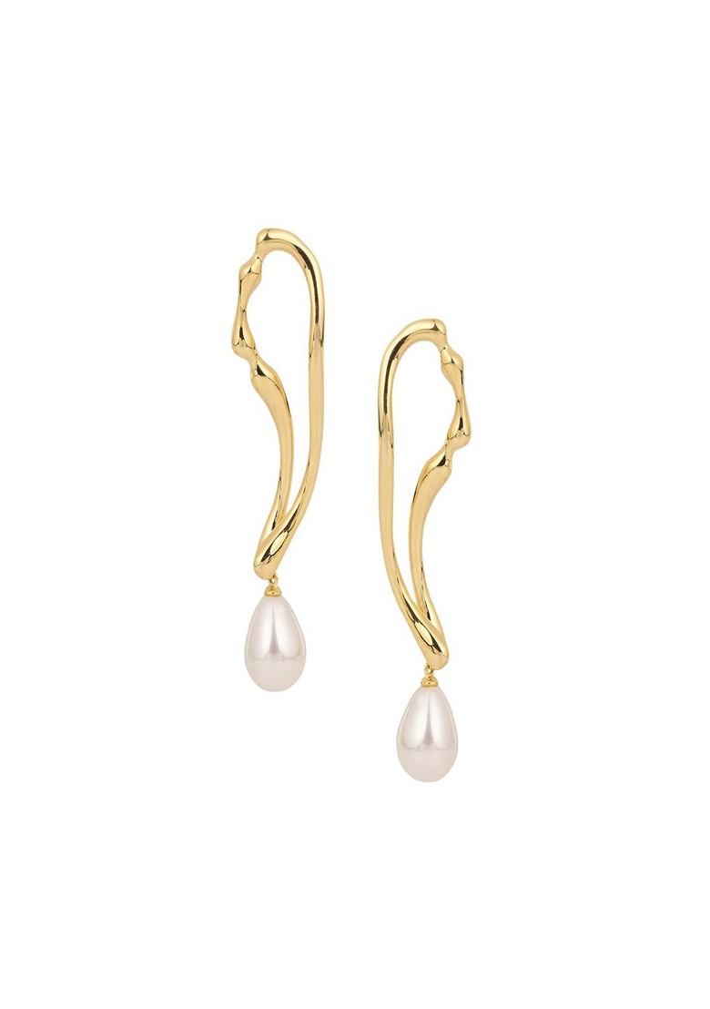 Gold Contemporary Leaf Shaped Drop Earrings