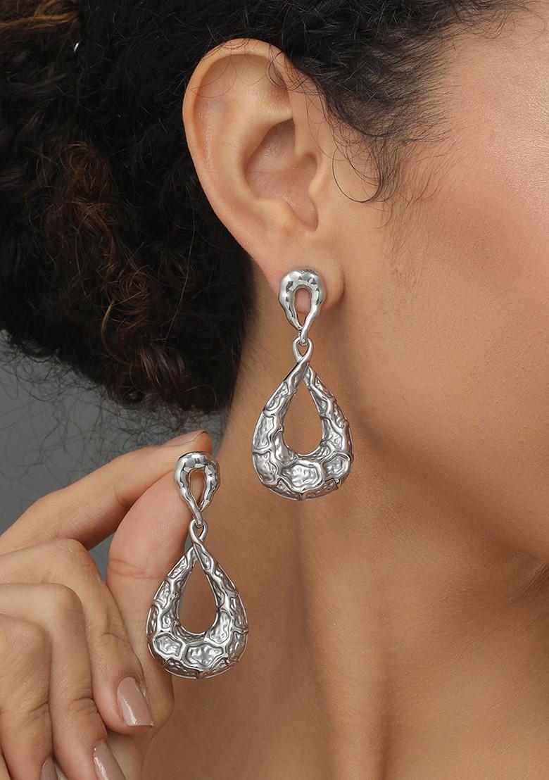 Silver Contemporary Quirky Drop Earrings