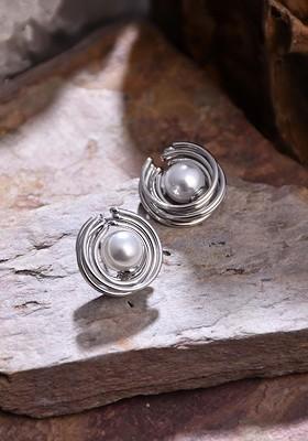 Silver Contemporary Circular Studs Earrings