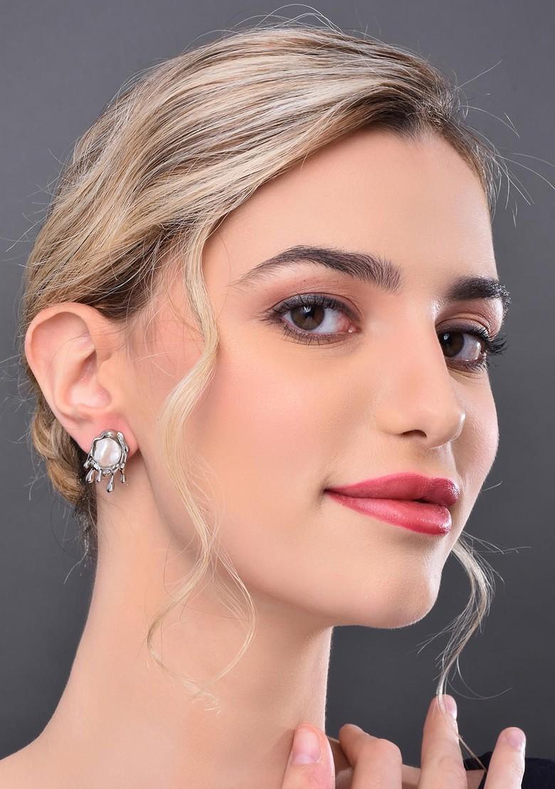 Silver Contemporary Quirky Studs Earrings