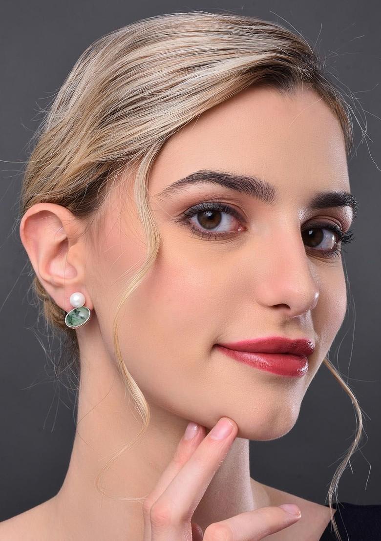 Green Contemporary Circular Studs Earrings