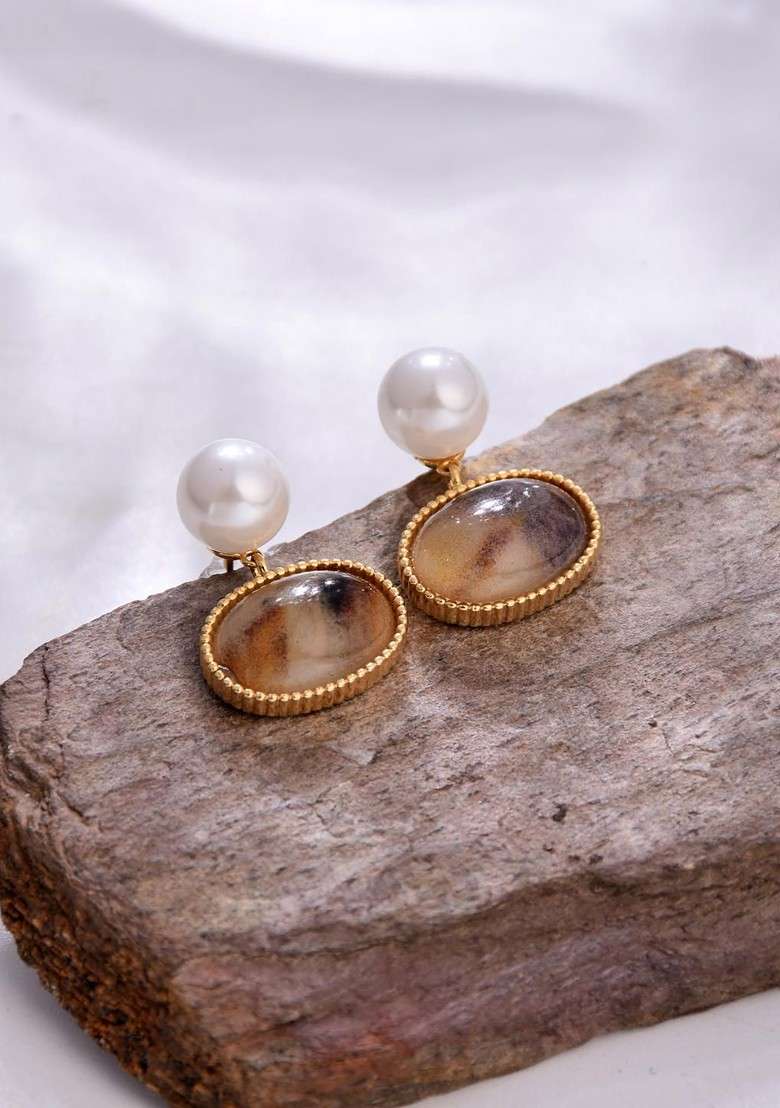Brown Contemporary Circular Studs Earrings - Indya