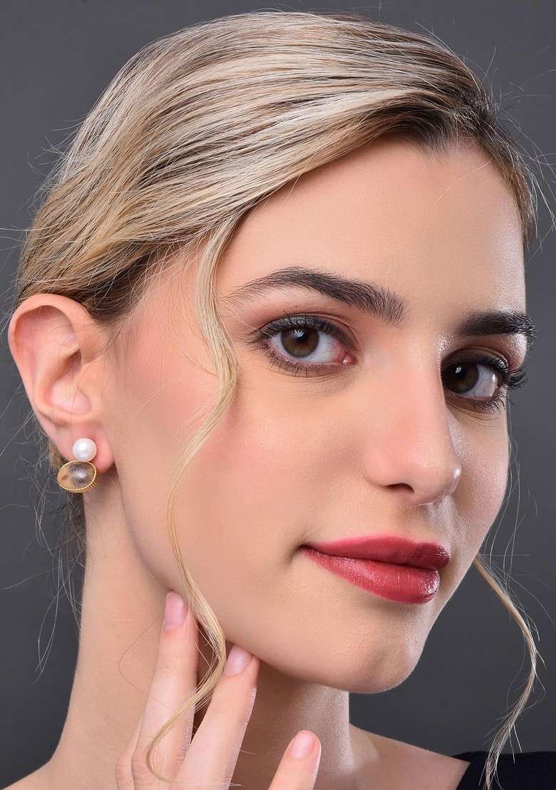 Brown Contemporary Circular Studs Earrings - Indya