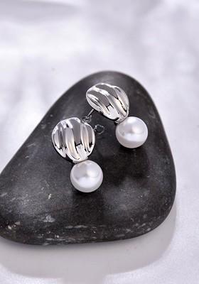 Silver Contemporary Oval Drop Earrings