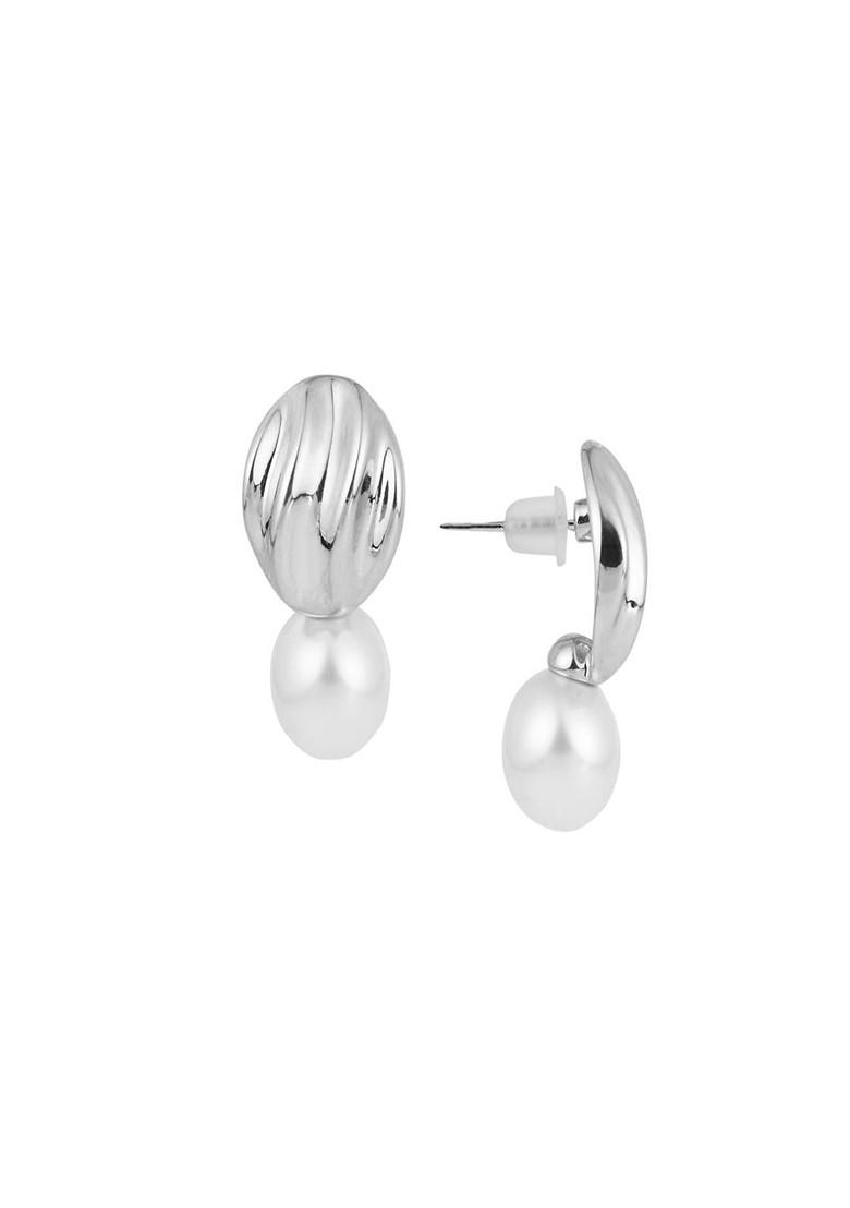 Silver Contemporary Oval Drop Earrings