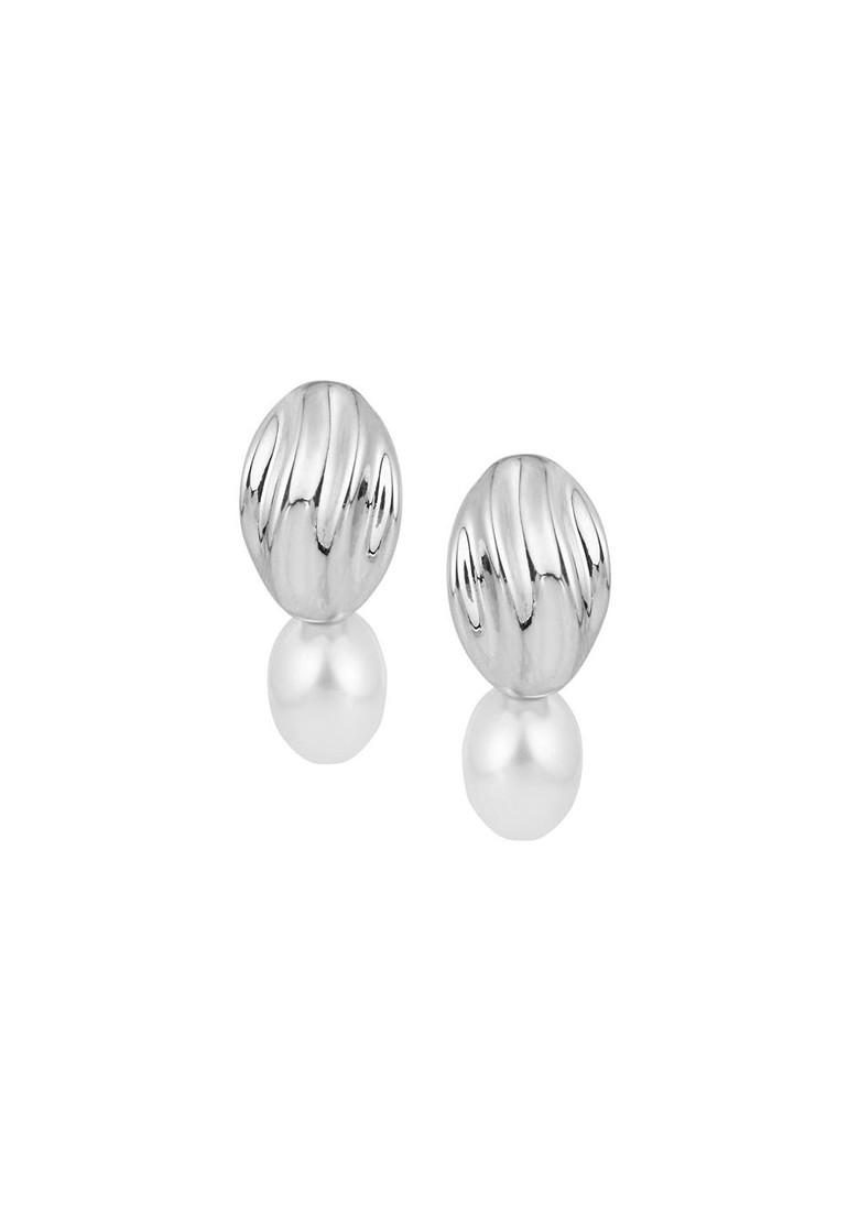 Silver Contemporary Oval Drop Earrings
