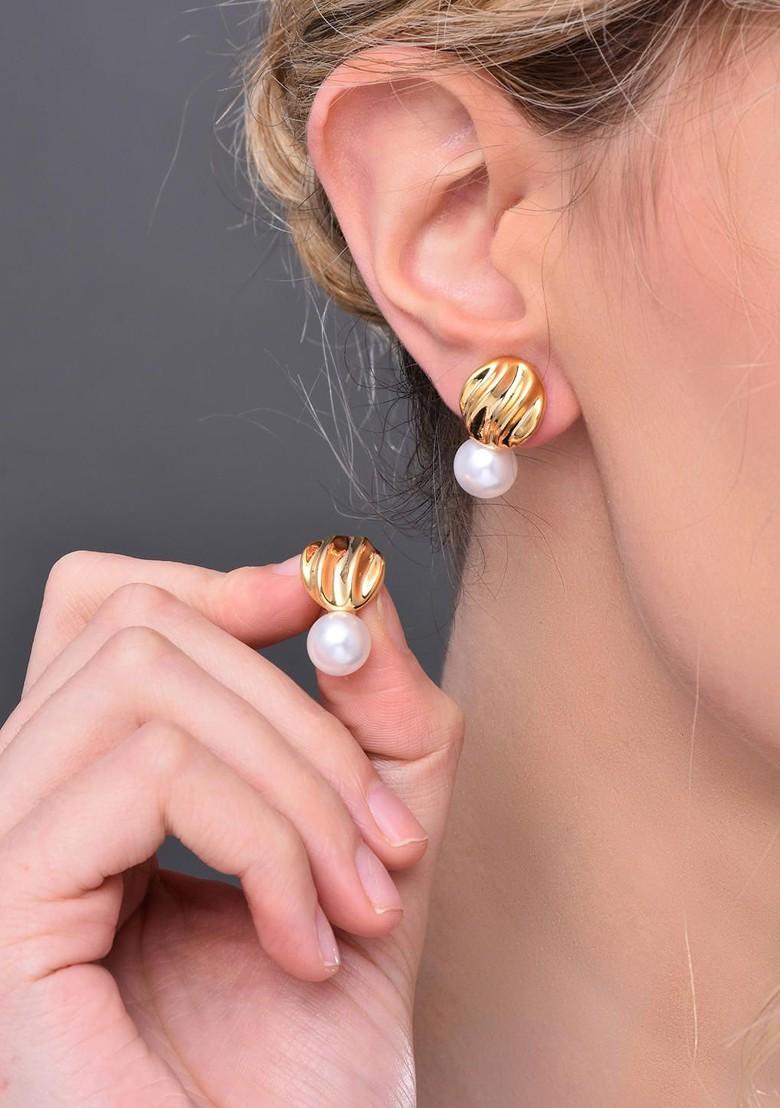 Gold Contemporary Oval Drop Earrings