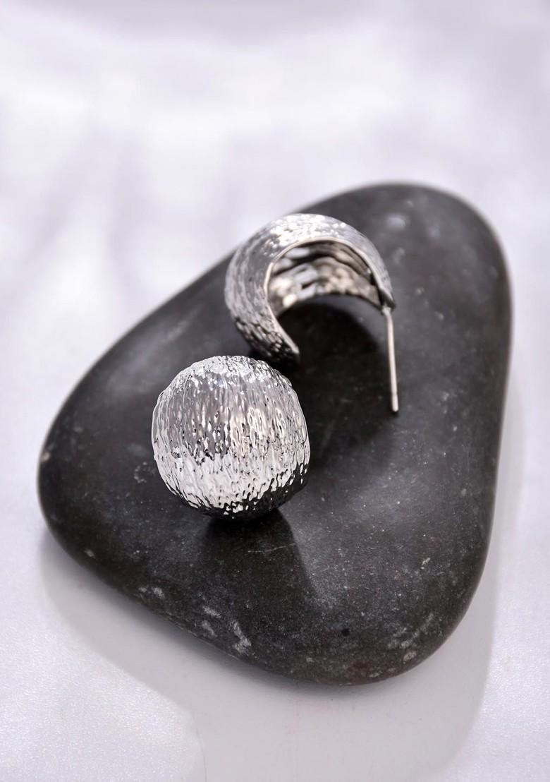 Silver Contemporary Oval Studs Earrings