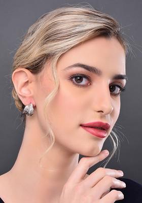 Silver Contemporary Oval Studs Earrings