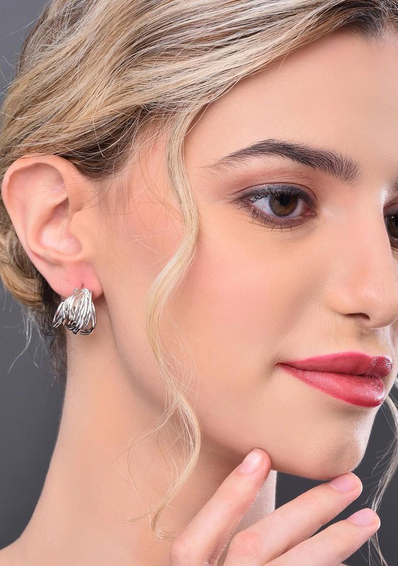 Silver Contemporary Oval Studs Earrings