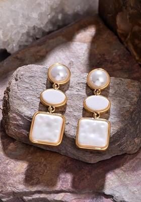 White Contemporary Geometric Drop Earrings