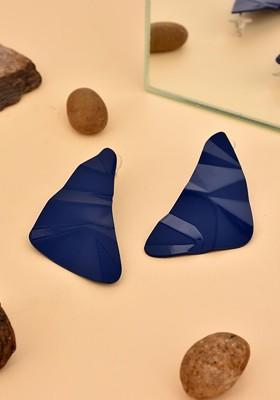 Navy Blue Contemporary Triangular Studs Earrings