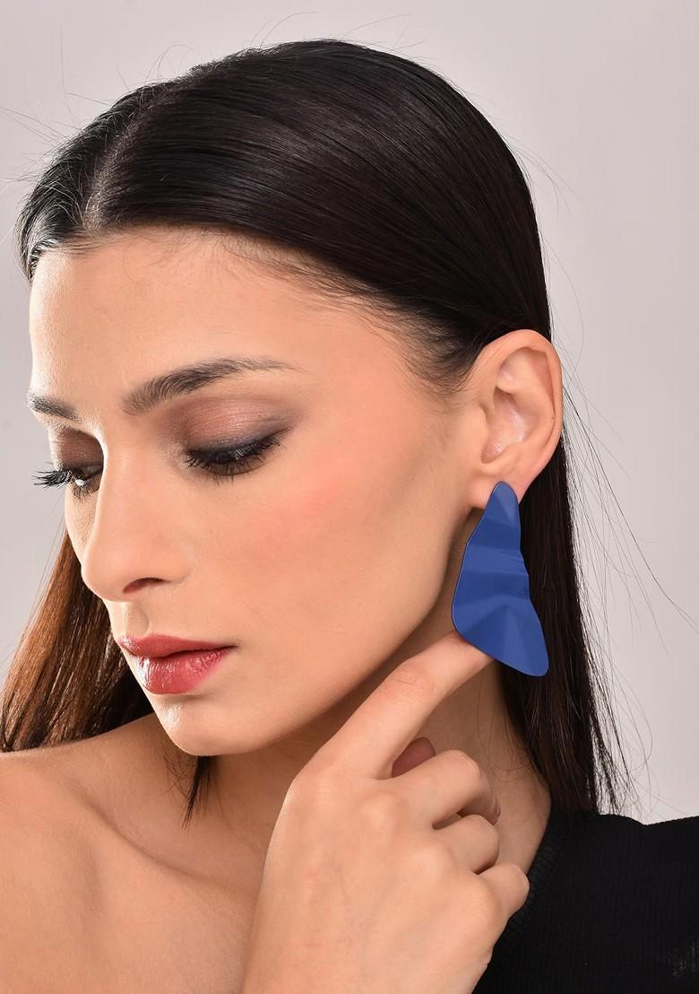 Navy Blue Contemporary Triangular Studs Earrings