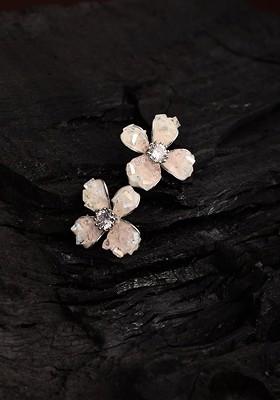 White Contemporary Floral Studs Earrings