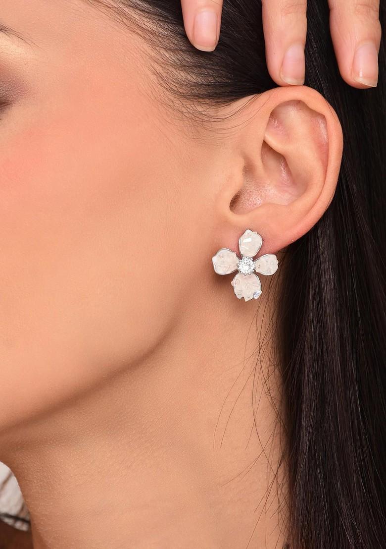 White Contemporary Floral Studs Earrings