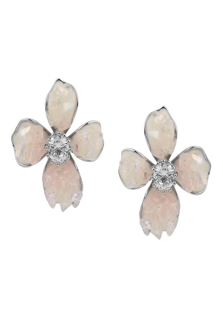 White Contemporary Floral Studs Earrings