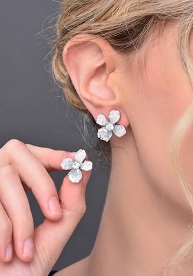 Grey Contemporary Floral Studs Earrings