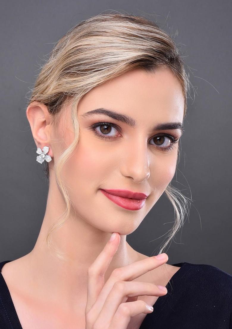 Grey Contemporary Floral Studs Earrings